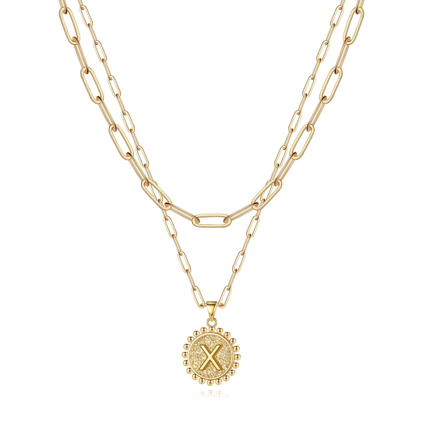 Gold Initial Necklaces for Women Layering Paperclip Link Coin Jewelry Gift