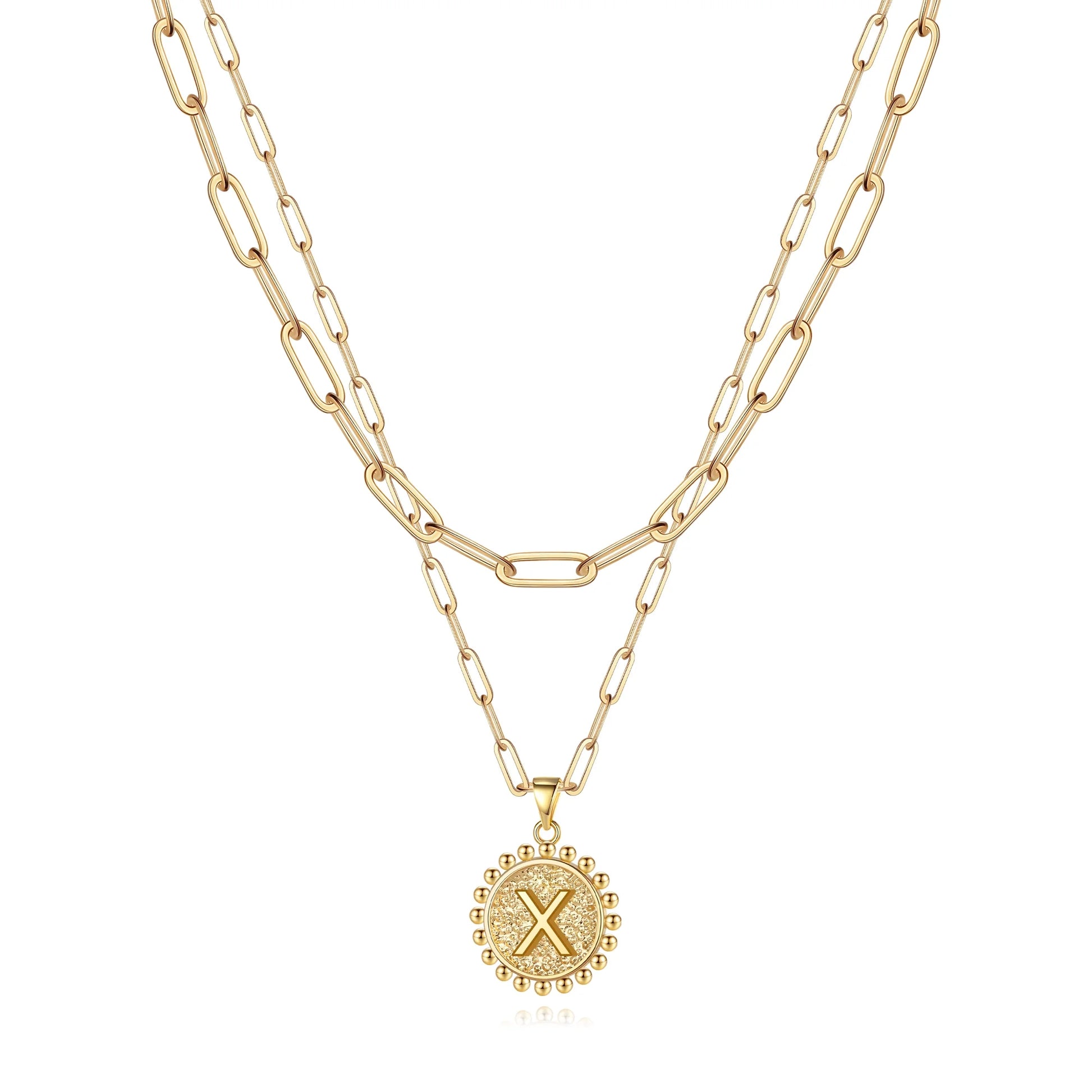 Gold Initial Necklaces for Women Layering Paperclip Link Coin Jewelry Gift