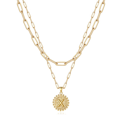 Gold Initial Necklaces for Women Layering Paperclip Link Coin Jewelry Gift