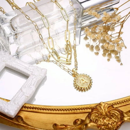 Gold Initial Necklaces for Women Layering Paperclip Link Coin Jewelry Gift
