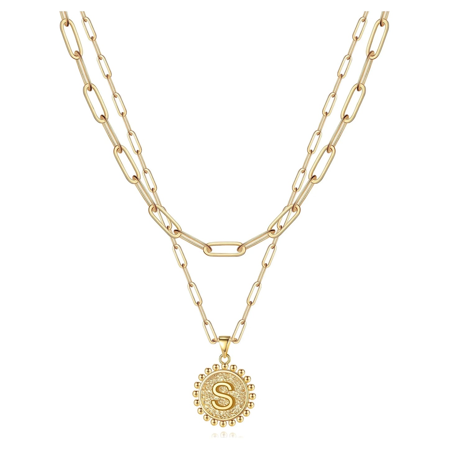 Gold Initial Necklaces for Women Layering Paperclip Link Coin Jewelry Gift