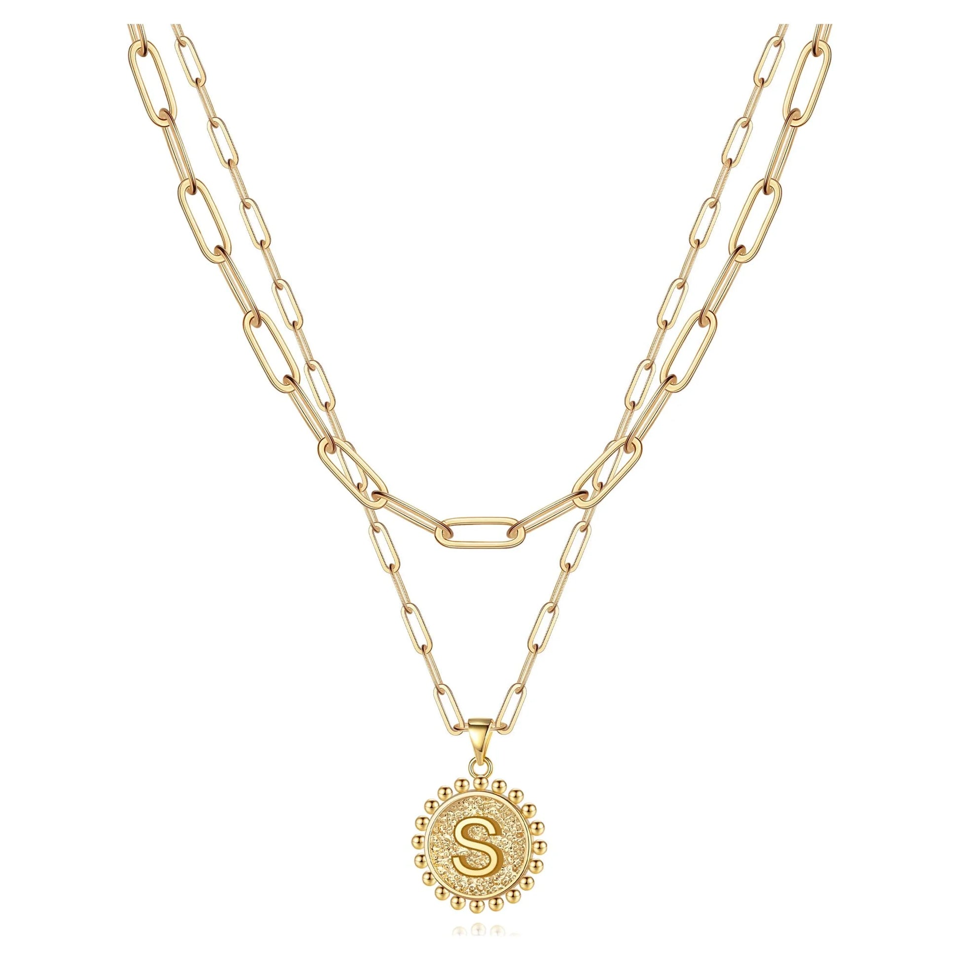 Gold Initial Necklaces for Women Layering Paperclip Link Coin Jewelry Gift