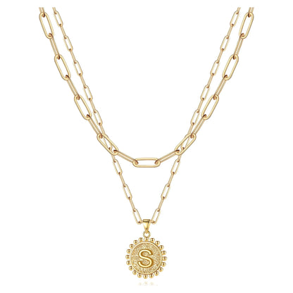 Gold Initial Necklaces for Women Layering Paperclip Link Coin Jewelry Gift