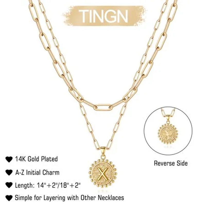 Gold Initial Necklaces for Women Layering Paperclip Link Coin Jewelry Gift