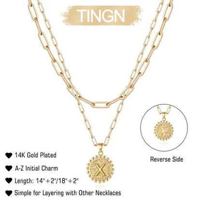 Gold Initial Necklaces for Women Layering Paperclip Link Coin Jewelry Gift